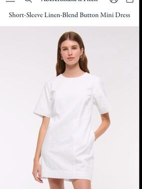 Abercrombie & Fitch White Short-Sleeve Mini Shift Dress